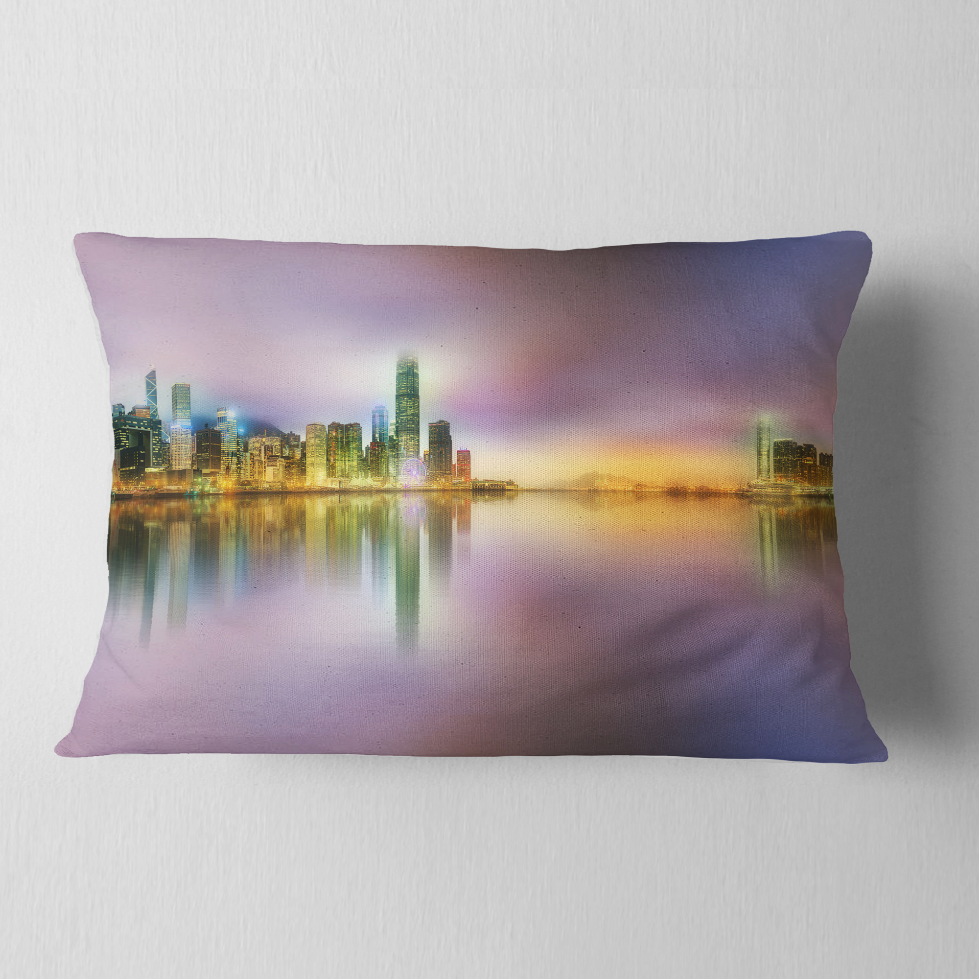 Designart Hong Kong Panorama at Twilight - Cityscape Photo Throw Pillow - 12x20