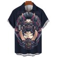 thumbnail image 3 of Camisas hawaianas casuales para hombre, blusa con botones de gran tamaño con estampado 3D de samurái japonés y terror vintage de manga corta para exteriores y calle, 3 of 5