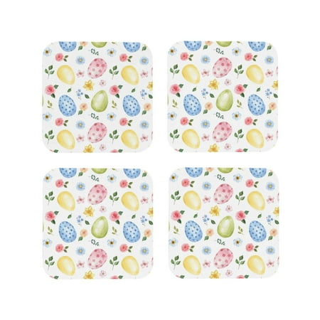 

Fuzoiu Easter Egg3 Print Leather Coasters Set Drink Coasters Set of 4 for Tabletop Protection Durable PVC Coasters Home Décor and Housewarming Gift-Square