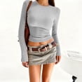thumbnail image 2 of ZHYou Women's Basic Stretchy Crop Top Long Sleeve Round Neck Form Fitting Tee Shirt Slim Fit Wardrobe Essential Multiple Colors Versatile Casual Active Wear,Silver,Size M, 2 of 4