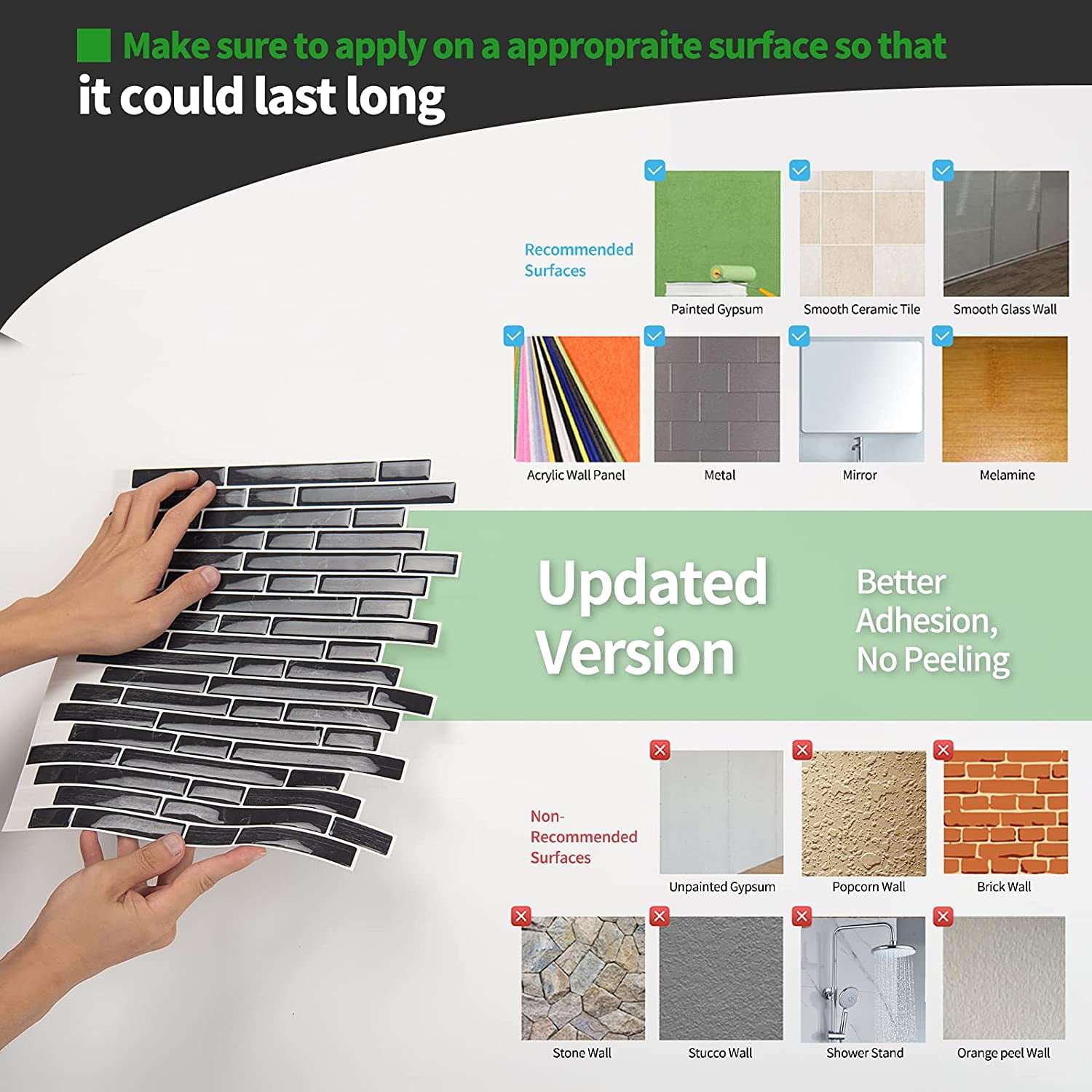 LONGKING Self-Adhesive Kitchen Backsplash, Vinyl Decorative Tiles (10 Tiles)