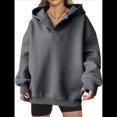 thumbnail image 2 of Sudadera con Capucha de Gran Tamaño para Mujer, Cuello en V, Forro , Larga, Estilo Y2K, Ropa de Otoño A Gris Oscuro S, 2 of 7