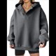 thumbnail image 2 of Sudadera con Capucha de Gran Tamaño para Mujer, Cuello en V, Forro , Larga, Estilo Y2K, Ropa de Otoño A Gris Oscuro M, 2 of 7