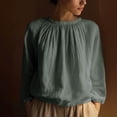 thumbnail image 2 of Women's Summer Short Sleeve Pullover Tops Shirts Blouses Round Neck Loose Fit Wrinkled Texture Solid Color Soft Casual Daily Wear Work Office Vacation Outfits Fashion Essential Gift for Women, 2 of 9