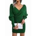 thumbnail image 2 of Women'S Cocktail Batwing Long Sleeve Wrap Knit Sweater Mini Dress Green S, 2 of 9