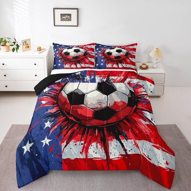 Erosebridal Ensembles de Couette Soccer Soccer Format Grand Lit, Couettes et Duvets Drapeau Américain, Réversible 3 Pcs