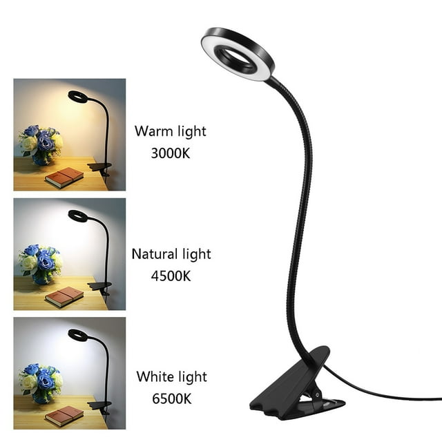 USB Reading Lamp Dimmable with Switch, 3 Colors Adjustable, Gooseneck and Cable, As Book Lamp Bed, Manicure Lamp Table, Makeup Light Black