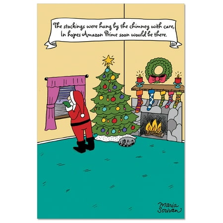 Amazon Christmas Cards B2502XSG Box Set of 12 Amazon Prime Humorous Christmas Paper Cards w/ Envelopes, NobleWorks ()