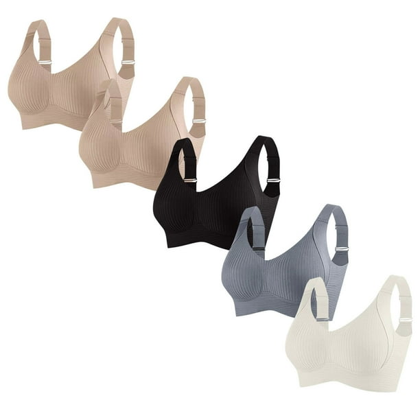 Sujetador de poliéster para mujer, ropa interior de uso diario, de talla grande, sin aros, de color liso, 5 piezas
