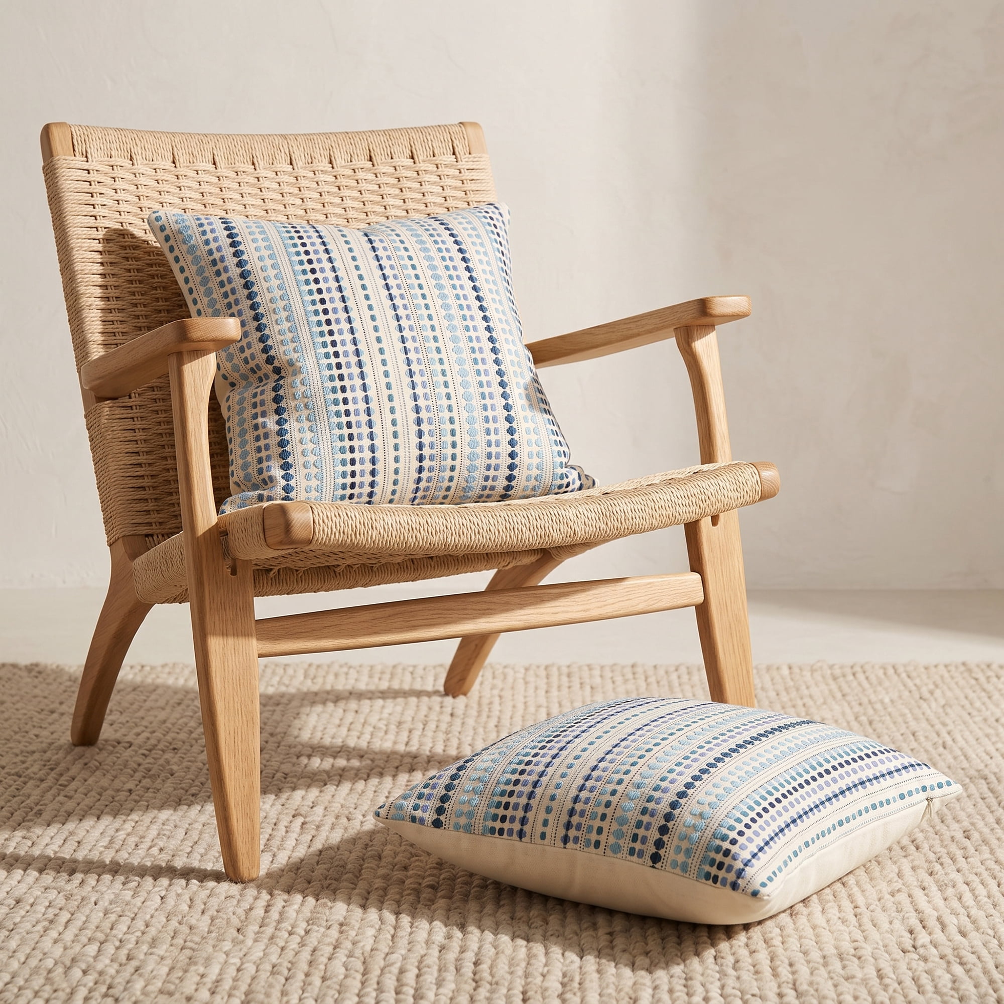 Unique Bargains Chenille Geometric Throw Pillow Covers 2 Pc Striped Cases Blue 20"x20"