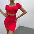 thumbnail image 3 of Bigersell Women's Wear To Work Dresses Fashion Women Summer Short Sleeve Party Bandage Solid Color Mini Dress Female Dresses Women Sweater Dresses, Style 21699, Red XL, 3 of 8