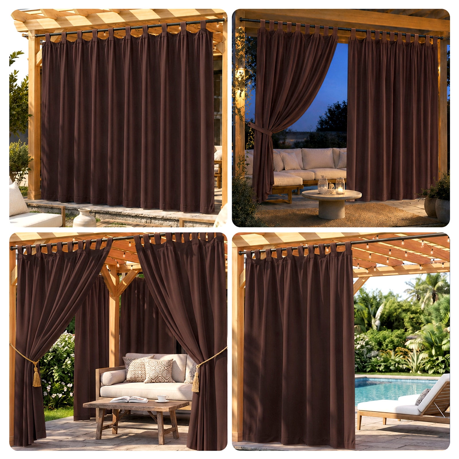 Lapalife Outdoor Curtain for Patio Waterproof Extra Wide, Tap Top Blackout Curtain Thermal Insulated Drapes, 1 Panel, 100''x 84'', Brown
