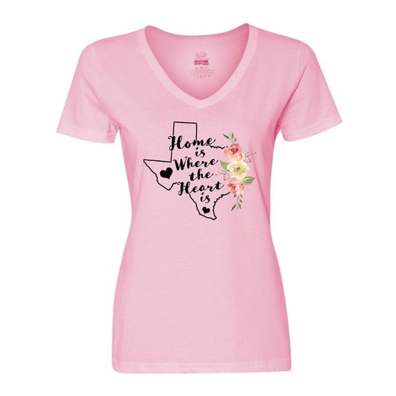 Inktastic Texas Home is Where the Heart is with Watercolor Floral Women's V-Neck T-Shirt