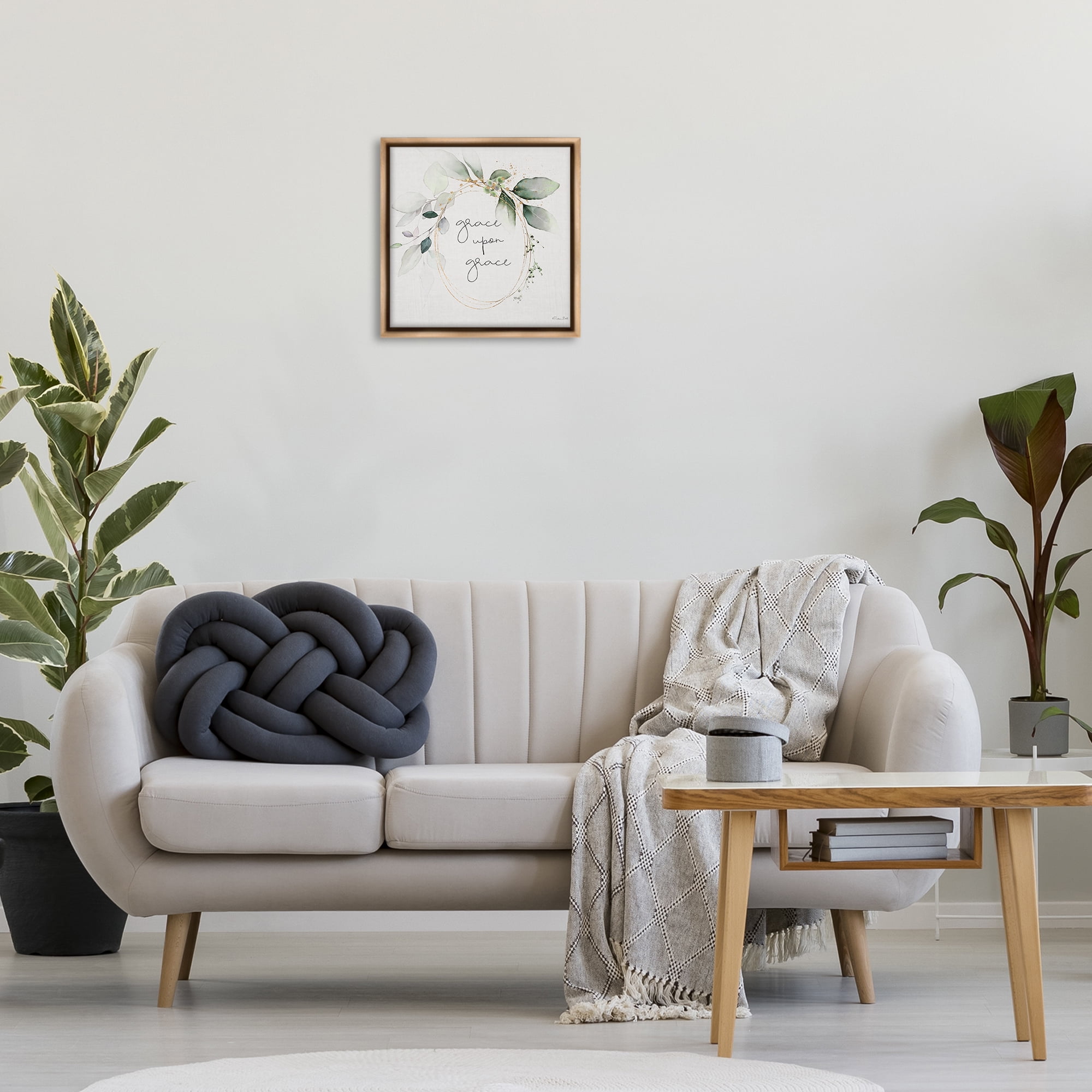 Stupell Industries Grace with Soft Leaves Botanical & Floral Painting Brown Floater Framed Canvas Art Print Wall Art, 18 x 18