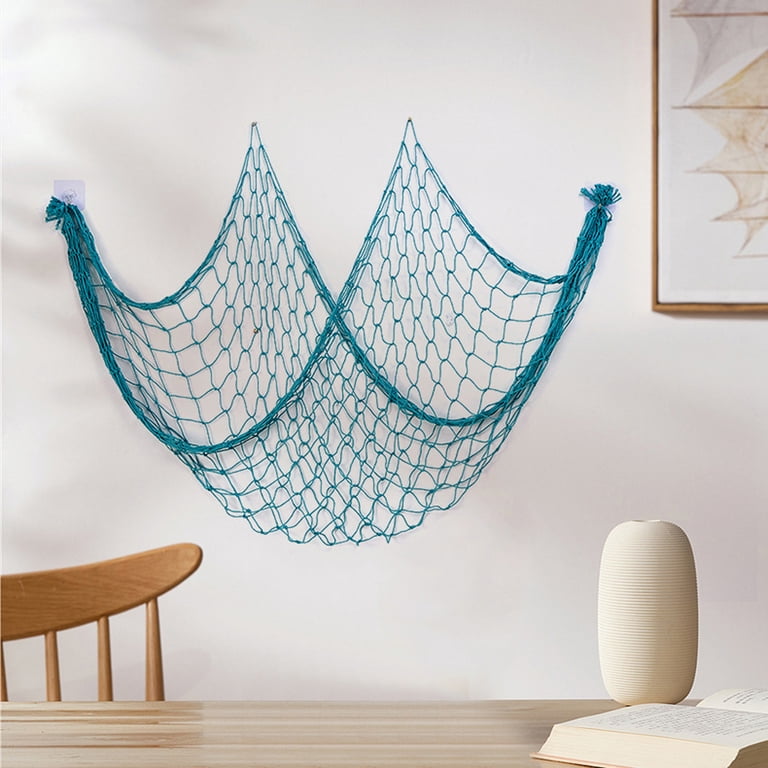 buy fish netting Decorative Fishing Net 80x40 Inch, Large Aqua Picture Fish Net, Wall Photo  Hanging Fishnet for Nautical Mermaid