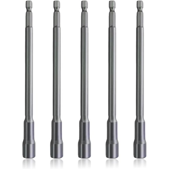 Ensemble de Pilotes d'Écrou à Impact, Embout Magnétique de 6 Pouces (150mm) Extension de Foreuse, Changement Rapide 1/4 Pouces Tige Hexagonale 6mm Pilotes de Forage - 5 Pcs