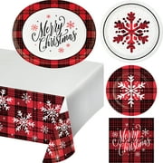 Buffalo Plaid Snowflake Christmas Party Supplies Kit