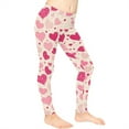 thumbnail image 3 of COEQINE Pink Heart Beige Girls Leggings Buttery Soft Yoga Pants Full Length High Waist Tummy Control for Jogging Running for 4-5 Years Kids Girls for Valentines Day, 3 of 7