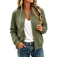 thumbnail image 2 of Chiccall Womens Plaid Bomber Jacket Fashion Zip‑Up Long Sleeve Loose Casual Coat Lightweight Outerwear Army Green M, 2 of 8