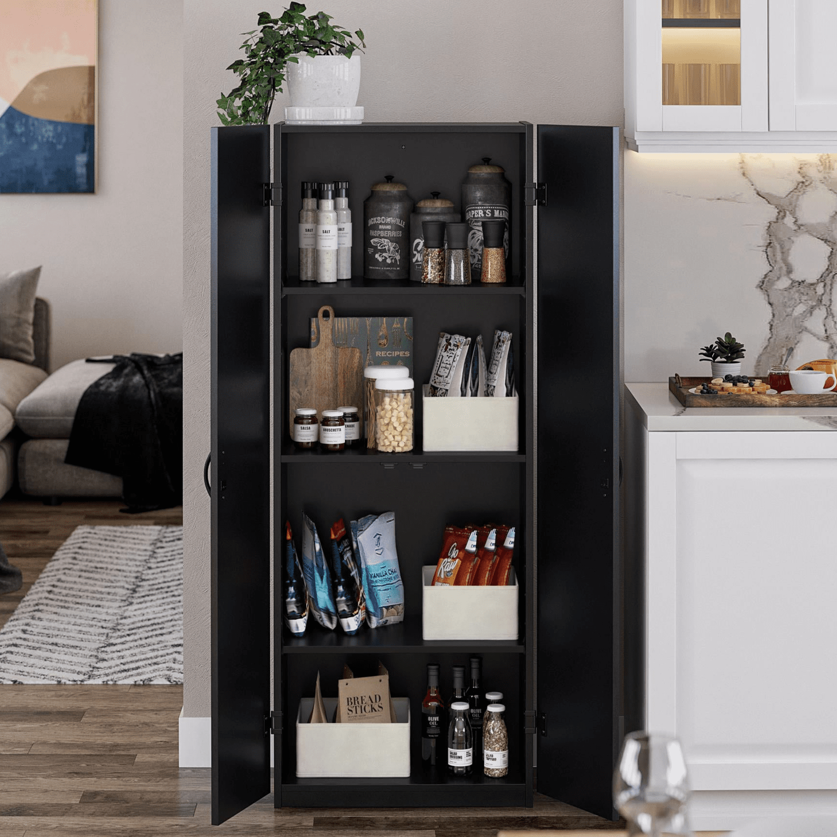 Mainstays 60" 2 Door Storage Cabinet, Black