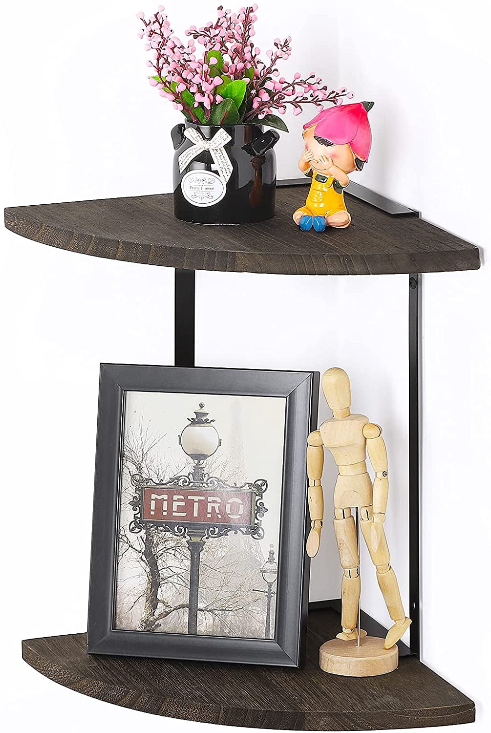 NEX Rustic 9" x 15" 2-Tier Brown Floating Corner Shelf