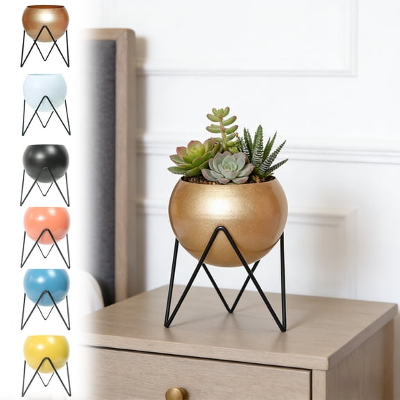 LHNFT Large Metal with Stand,Decorative Floor Pots with Drainage Holes for Indoor Outdoor Use,Living Room,Office,Garden & Balcony