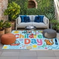 thumbnail image 2 of Children's Day Outdoor Rug for Patio/Deck/Porch, Non-Slip Large Area Rug 5 x 8 Ft, Cartoon Cute Watercolor Truck Cat Blue Indoor Outdoor Rugs Washable Area Rugs, Reversible Camping Rug Carpet Runner, 2 of 8