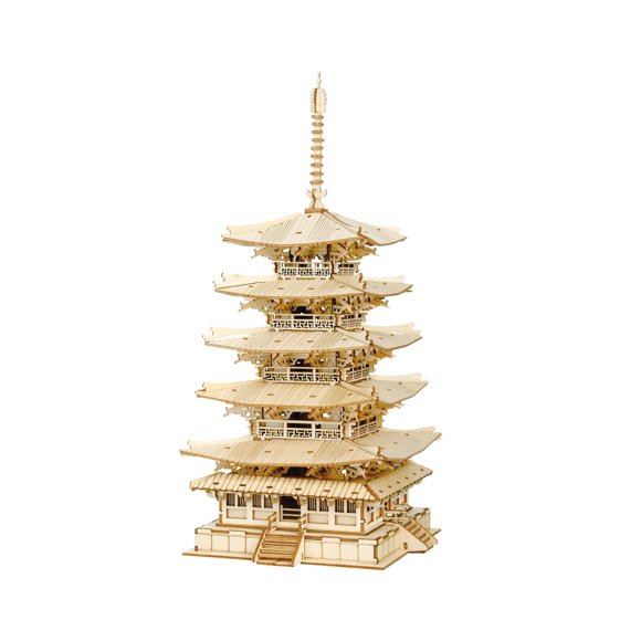 Rowood Casse-Tête 3D pour Adultes, Kits de Modèles en Bois à Construire pour Adultes, Cadeau d'Anniversaire Noël - Pagode à Cinq Étages (275 Pcs)