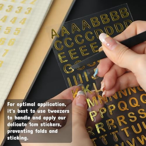 Aixoom 10 Sheets Gold Letter and Number Stickers Small Glitter Gold Alphabet Number Stickers Self Adhesive for Graduation Cap Decoration Gift Scrapbooks Greeting Cards Arts Craft