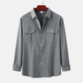 thumbnail image 2 of Black and Friday Deals 2023 Men Clearance LYXSSBYX Mens Shirts Long Sleeve Clearance Men's Fashion Autumn and Winter Stand Collar Long Sleeve Solid Color Cotton Linen Shirt Top, 2 of 9