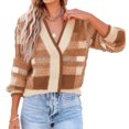 thumbnail image 2 of Womens Long Sleeve Cardigan Sweaters Plaid Fuzzy Knit V Neck Button Down Cardigans, 2 of 6