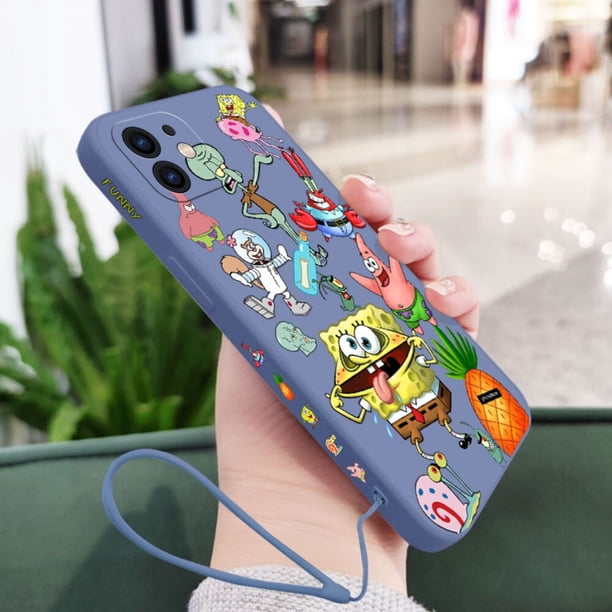 Funda de teléfono de dibujos animados s-spongebobs para iPhone 14 13 12 11 Plus Pro Max Mini X XR XS SE2020 8 7 6 6S Plus, con correa Fivean unisex