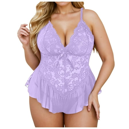Cute Nightgowns For Women Womens Babydoll Dress Sexy Dark Purple Dress Lace Nightgown Sheer Lingerie For Women