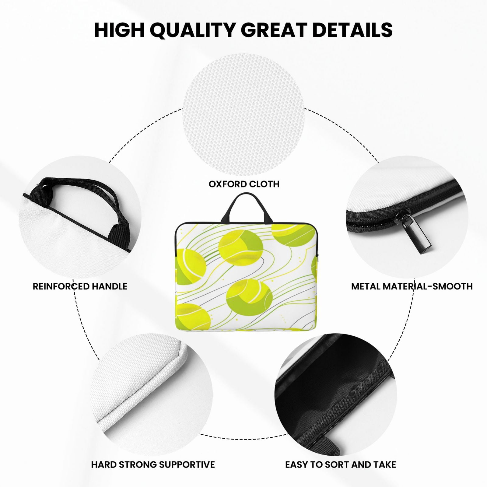 Laptop Sleeve Bag For Women Men 14inch Waterproof Durable Protective Computer Carrying Cover Handle Laptop Case Bag Tennis Theme