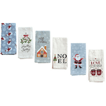 Christmas Seasonal Kitchen Tea Towel Bundle with Holiday Sayings  Cotton  15 x 25  Set of 6 Towels