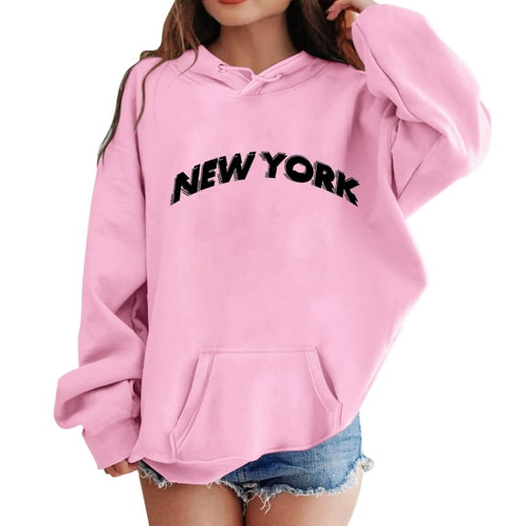 Baby Girls' Hoodies & Activewear Long-Sleeve New York Graphic Print Hoodies Comfort Loose Fit Vacation Cute Hoodies for Teen Girls Boys,Pink,13-14 Years