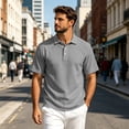 thumbnail image 2 of Fabrcox Men's Polo Shirts Short Sleeve Collared Henley Linen Shirt Men Breathable Relaxed Fit Outdoor Vacation Athletic Golf Shirts Men Gray L, 2 of 8