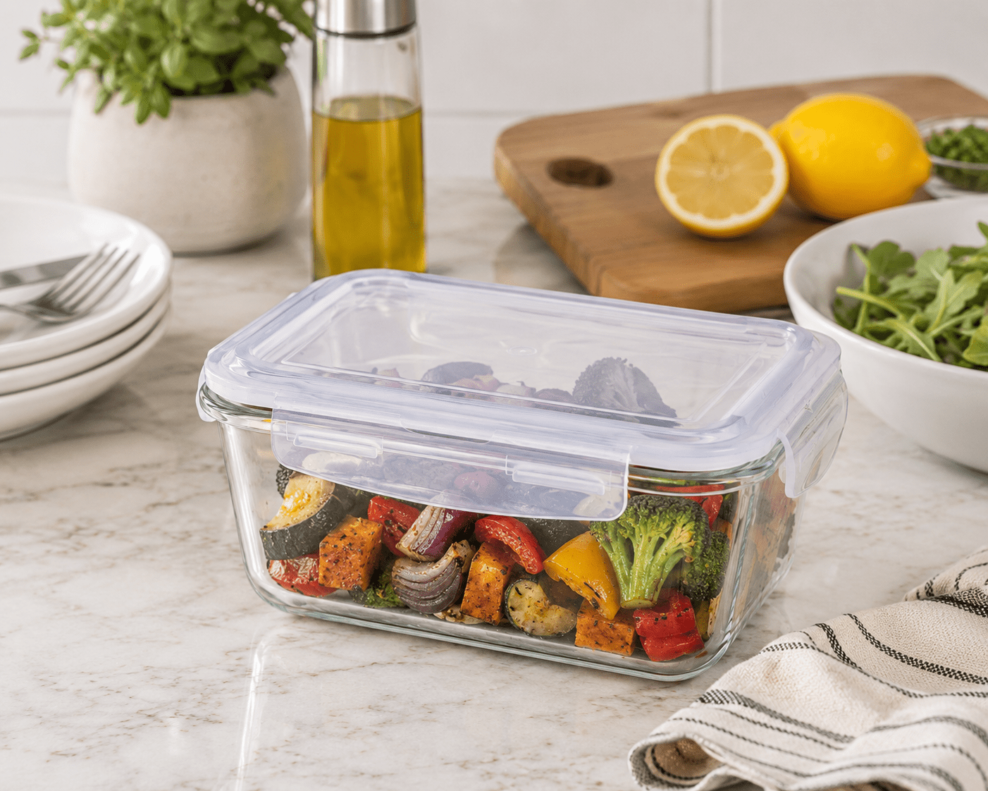 Con-Tact Rectangular Borosilicate Glass Container with Opaque Latch 6.4c