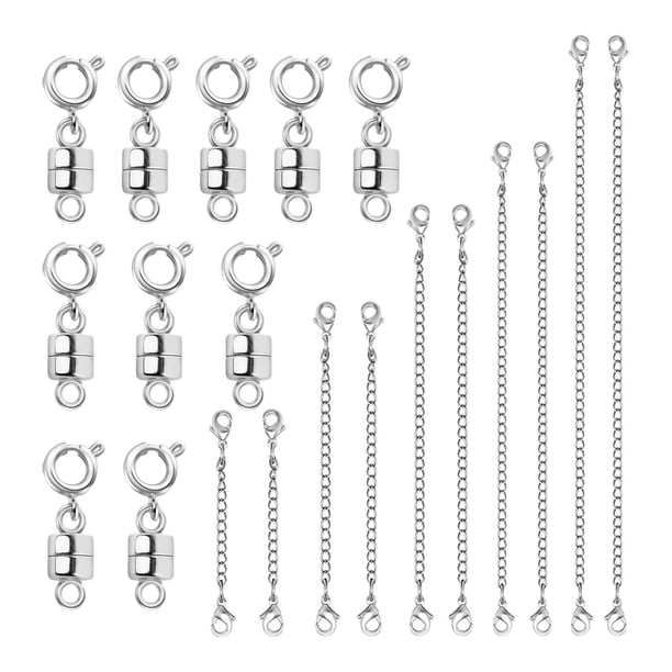 Juego de 10 extensores de collar, cierre de collar, extensor de pulsera y cierres de joyería. Plata
