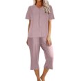 thumbnail image 5 of LYXSSBYX Womens Pajama Sets Clearance 2PC Women's Solid Color V Neck Lace Splicing Short Sleeve Sleepshirt and Pants Sets Loungewear Pajamas with Pockets, 5 of 8