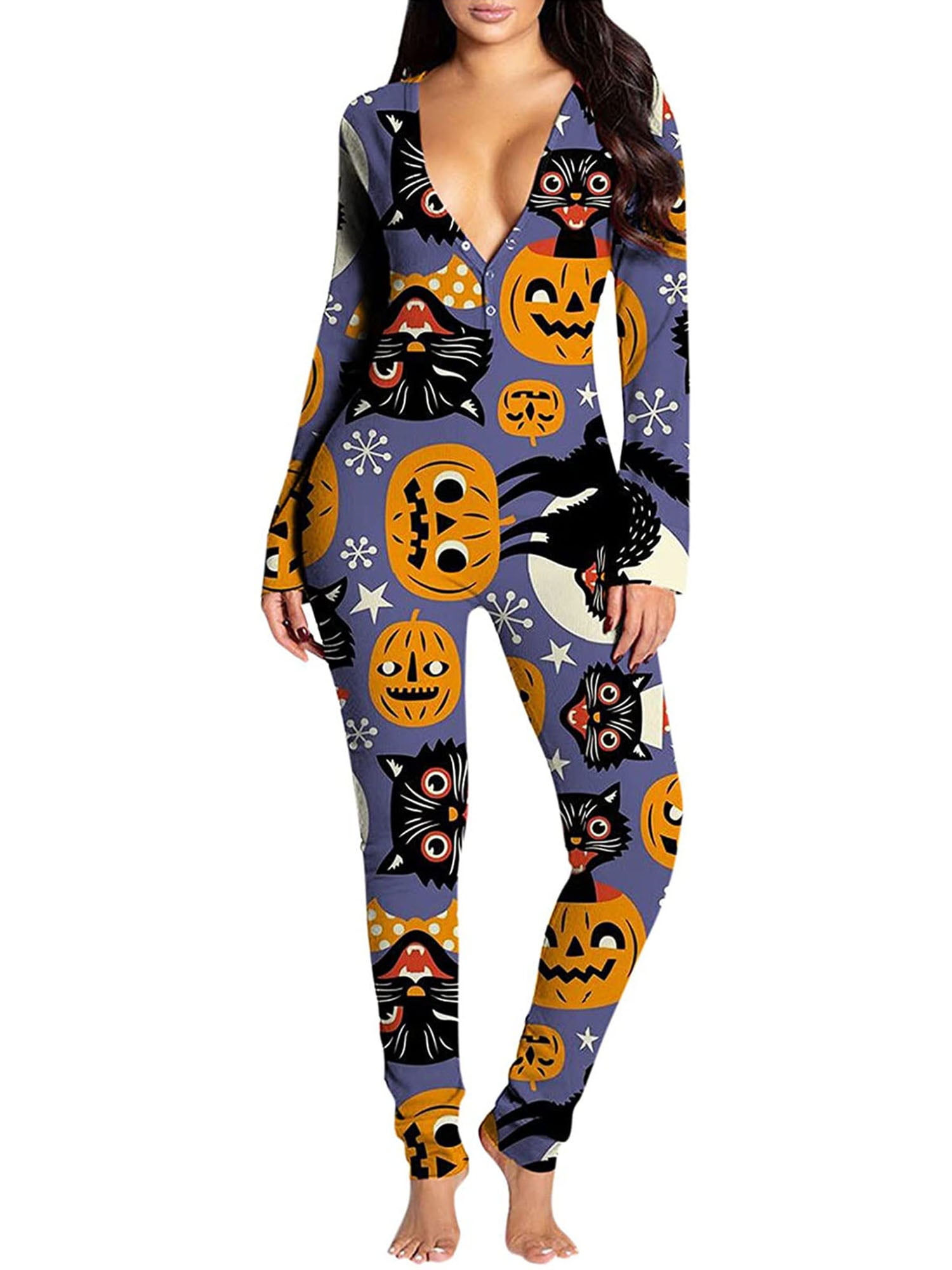 Musuos Womens Butt Flap Pajamas Onesies V Neck Jumpsuit Bodycon Sleepwear  Home Wear - Walmart.com