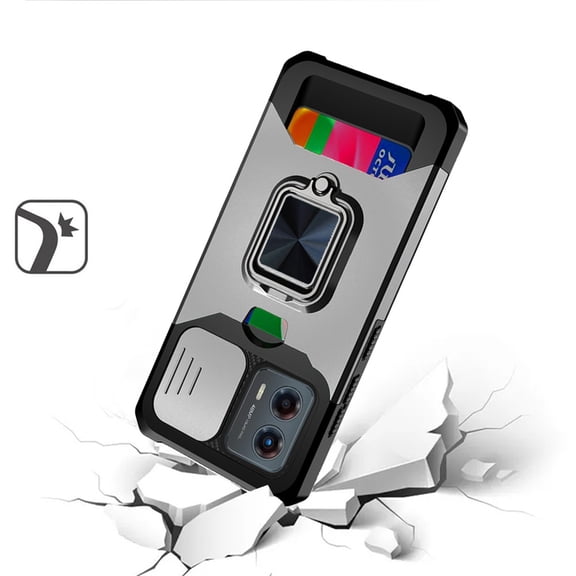 For Motorola Moto G Stylus 5G 2024 Multi-Functional Card Magnetic Ring Stand Hybrid Camera Case Cover - Silver