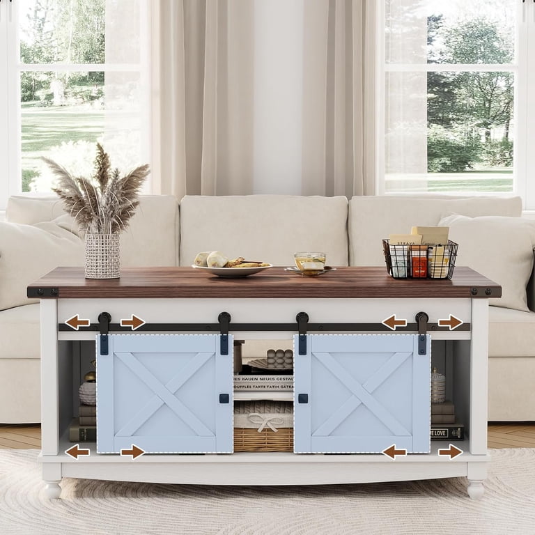 Flycity 48" Farmhouse Lift Top Coffee Table with Barn Door photo 4