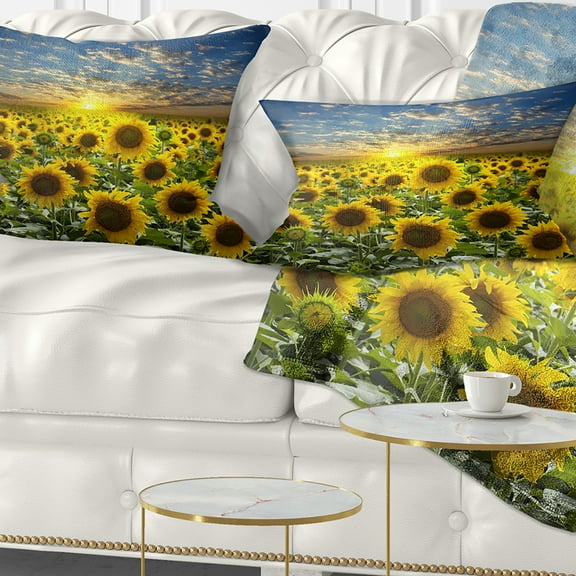 Designart Field of Blooming Sunflowers - Flower Throw Pillow - 12x20
