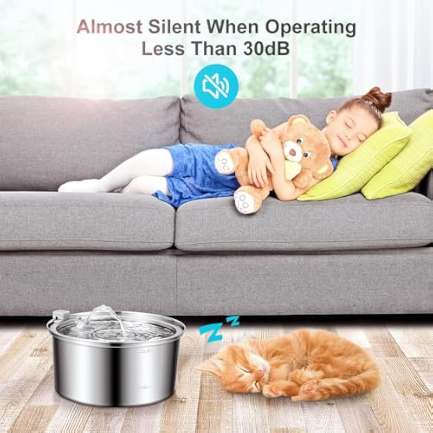 Purepaw Dog Water Fountain,Pawquench Automatic Pet Water Fountain,Cat Water Fountains,3.2L,Ultra-Quiet Stainless Steel,Deeper Drinking Area,for Dog,Cat or Pet (C)
