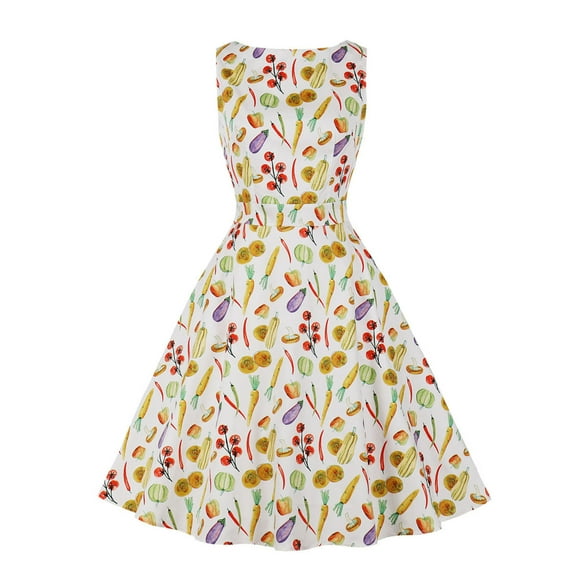 DailyTrove Women's Floral Print Swing Dress-Sleeveless-Fit & Flare- -for Garden Party/Summer Outing-Romantic Floral