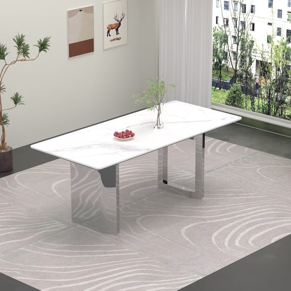 Sumdeal 71" Luxurious Modern Dining Table for 6-8 People,Silver
