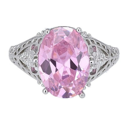 - DYMADE Luxury Silver Plated Oval Shaped Cubic Zirconia Crystal Ring Big Stone Ring Engagement Wedding Ring