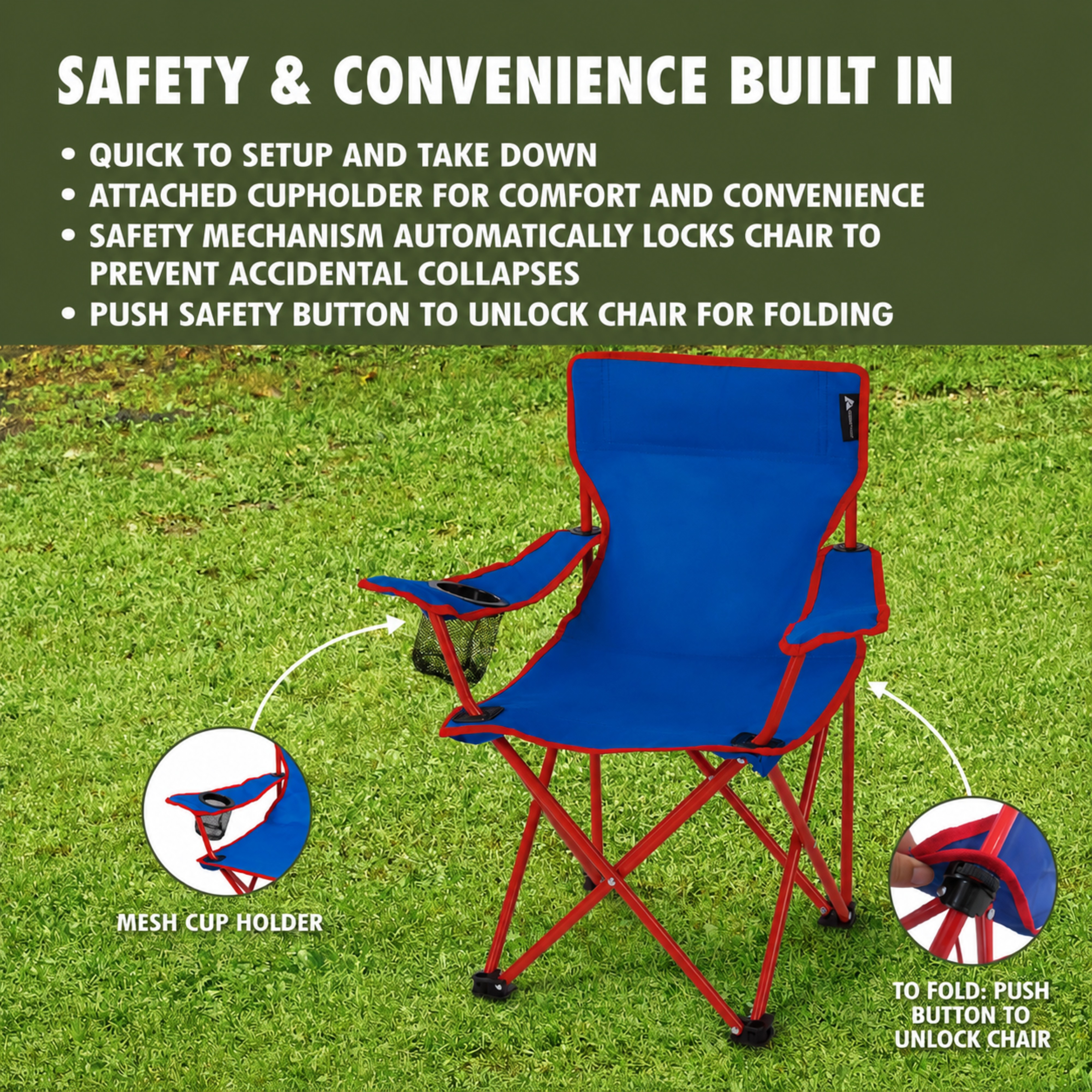 Ozark Trail Kids Quad Camp Chair with Cupholder, Blue photo 3