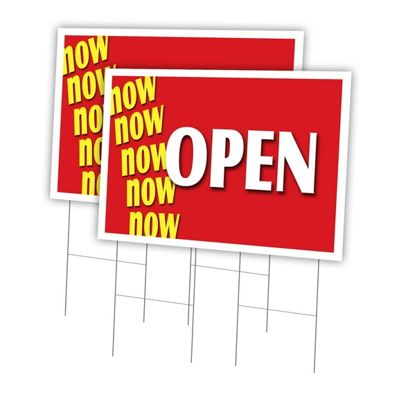 Now Open 2 Pack Of 24" x 36" Yard Sign & Stake | Advertise Your Business | Stake Included Image On Front Only | Made in The USA